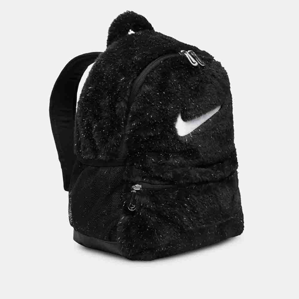 Side view of the Nike Big Kids' Faux Fur Backpack.