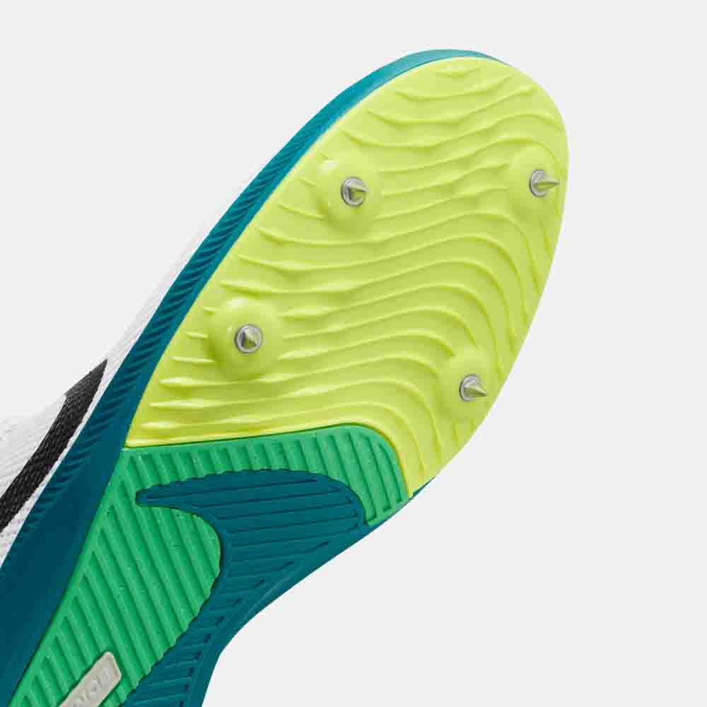 Bottom view of the Nike Zoom Rival Distance Spikes.