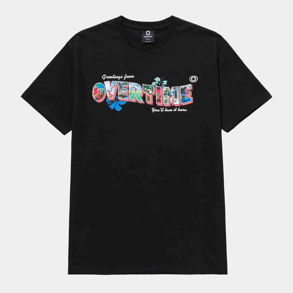 Front view of Overtime Greetings Tee.