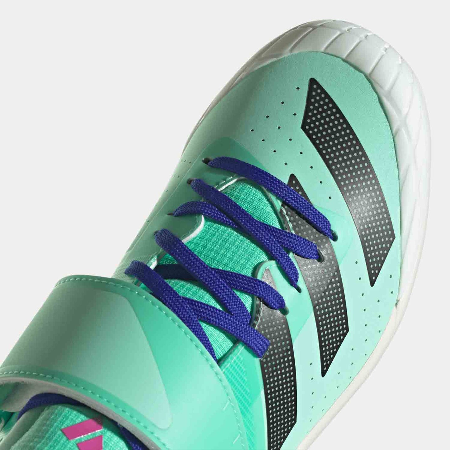 Up close, front view of Adidas Adizero Javelin Shoes.