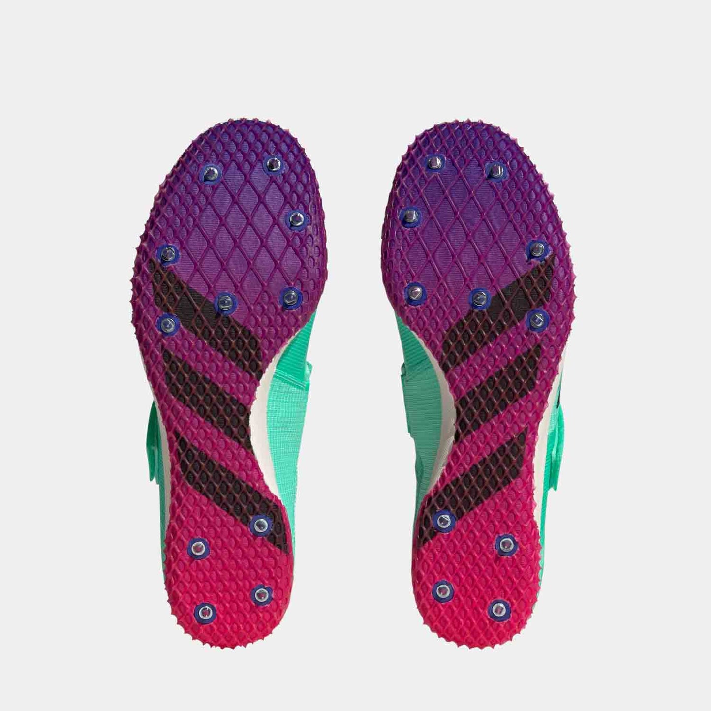 Bottom view of the Adidas Adizero High Jump Shoes.