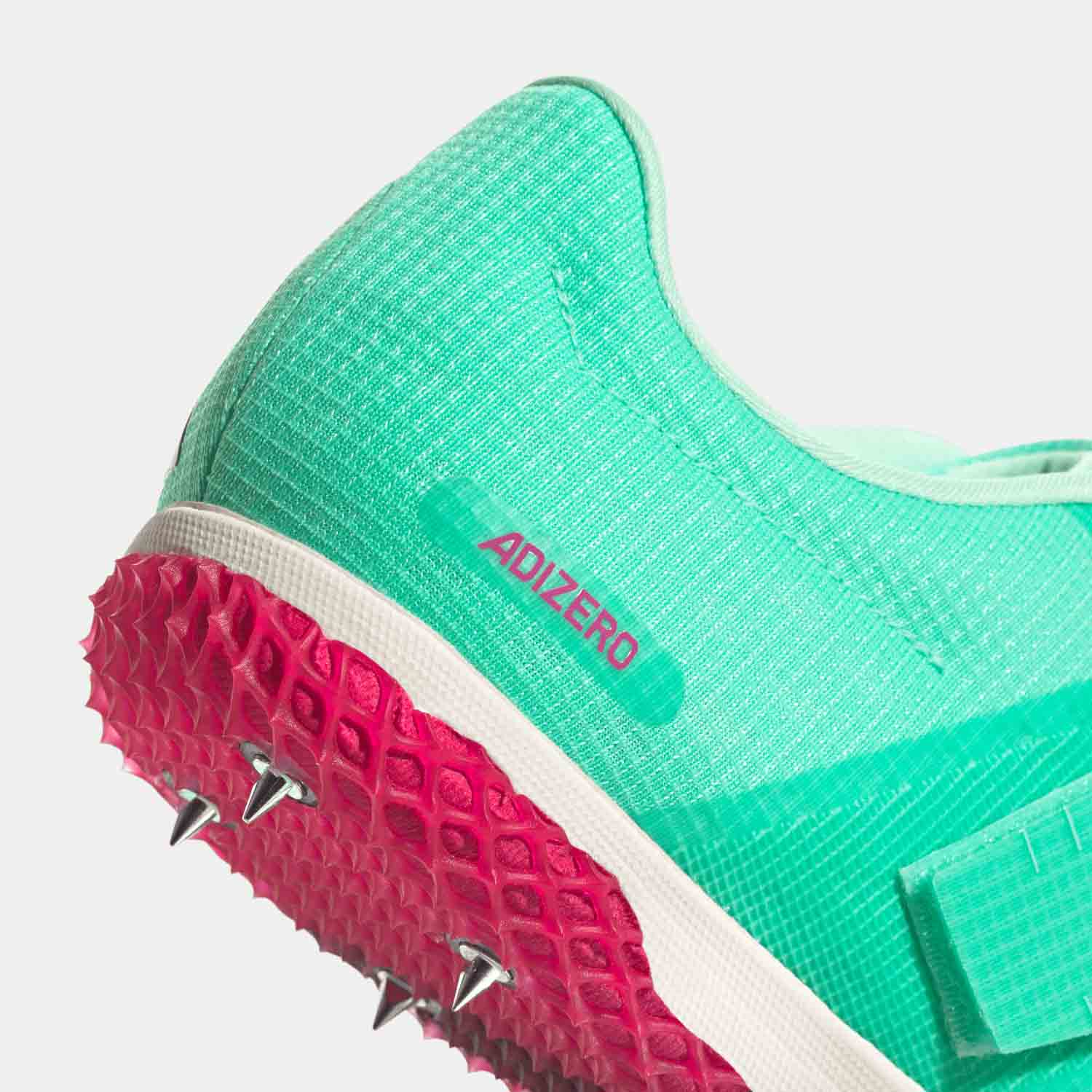 Up close, rear view of the Adidas Adizero High Jump Shoes.