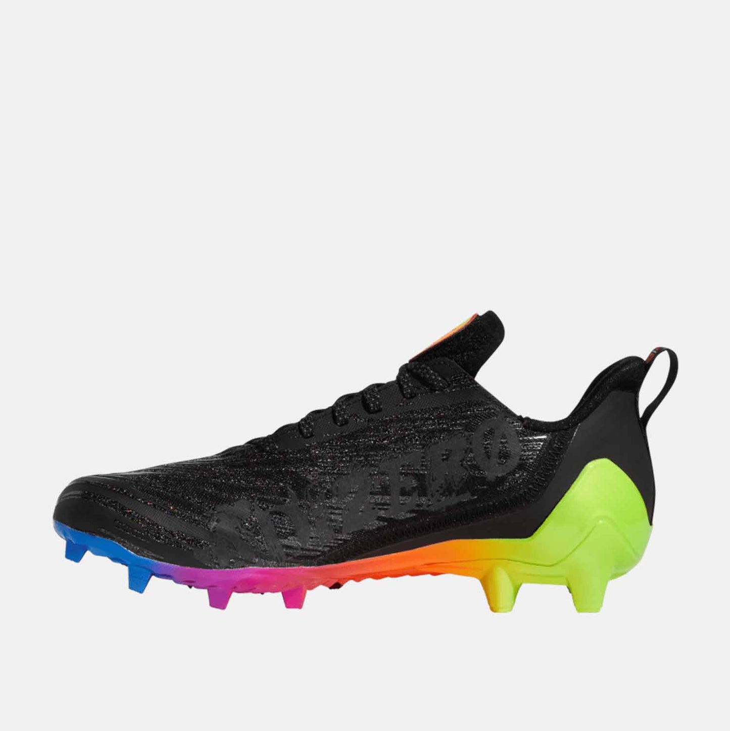 Side medial view of Adidas Adizero Cleats 'Emojis-Core Black'.