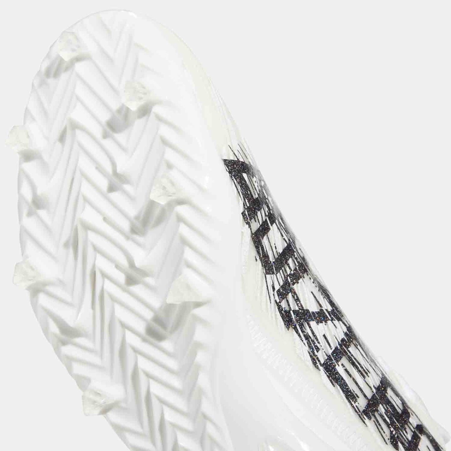 Up close, bottom view of the Adidas Adizero Football Cleats.