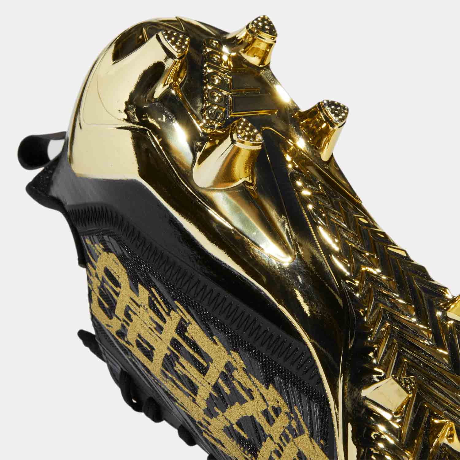 Up close, bottom view of Adidas Adizero Men's Football Cleats.