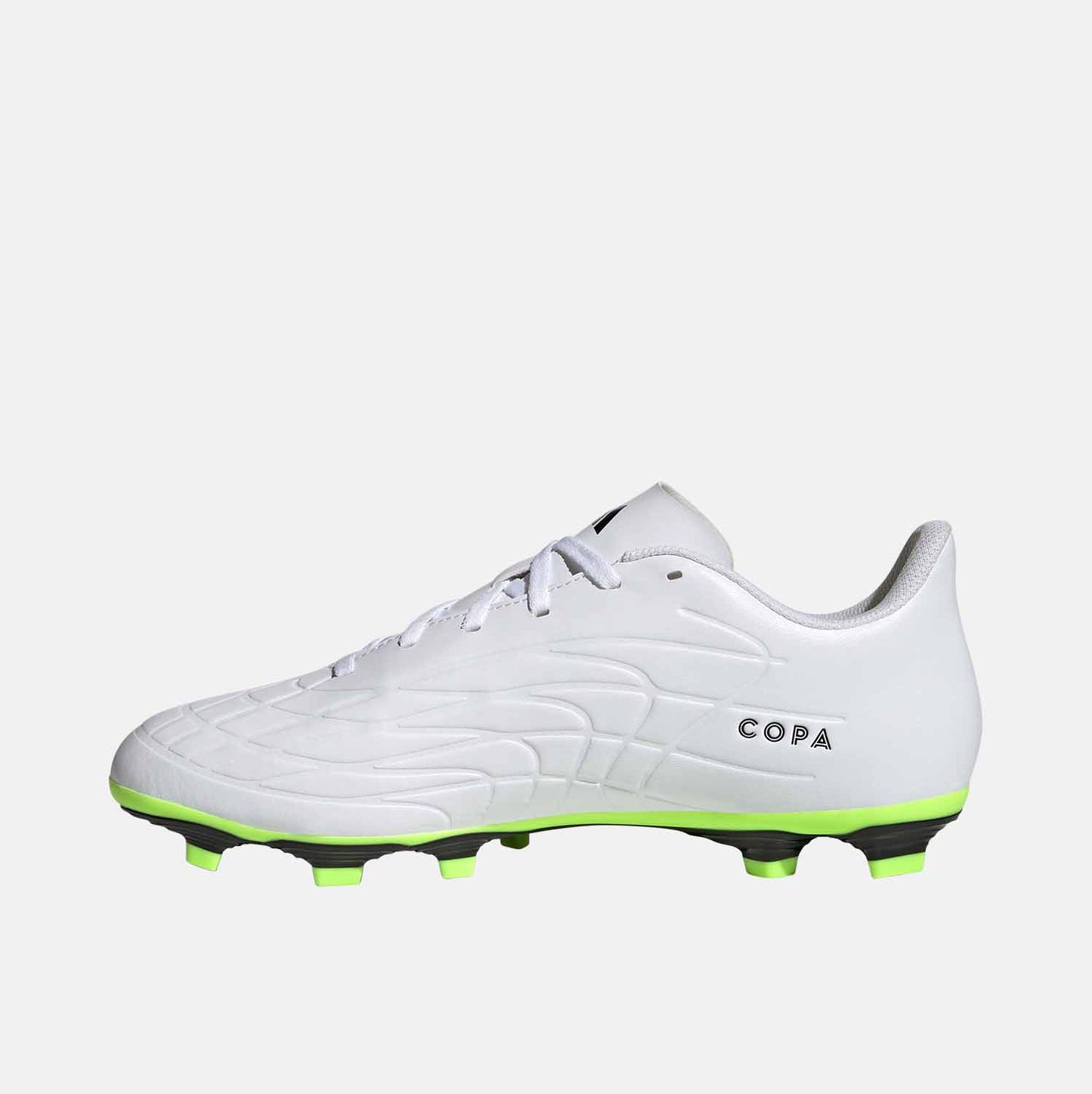 Side medial view of Adidas Copa Pure 4 Flexible Ground Soccer Cleats.