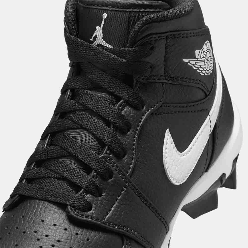 Up close, front view of the Kids' Jordan 1 Mid Football Cleats.