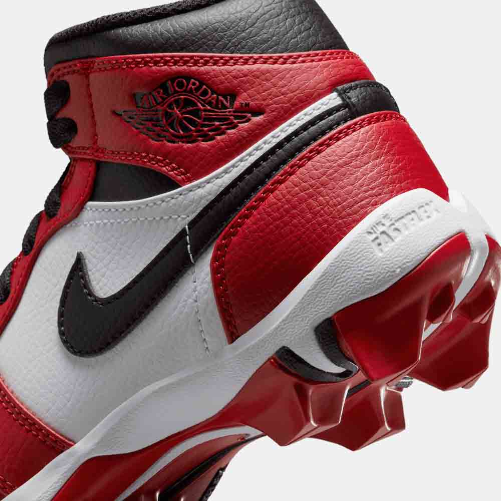 Up close, rear view of the Kids' Jordan 1 Mid Football Cleats.