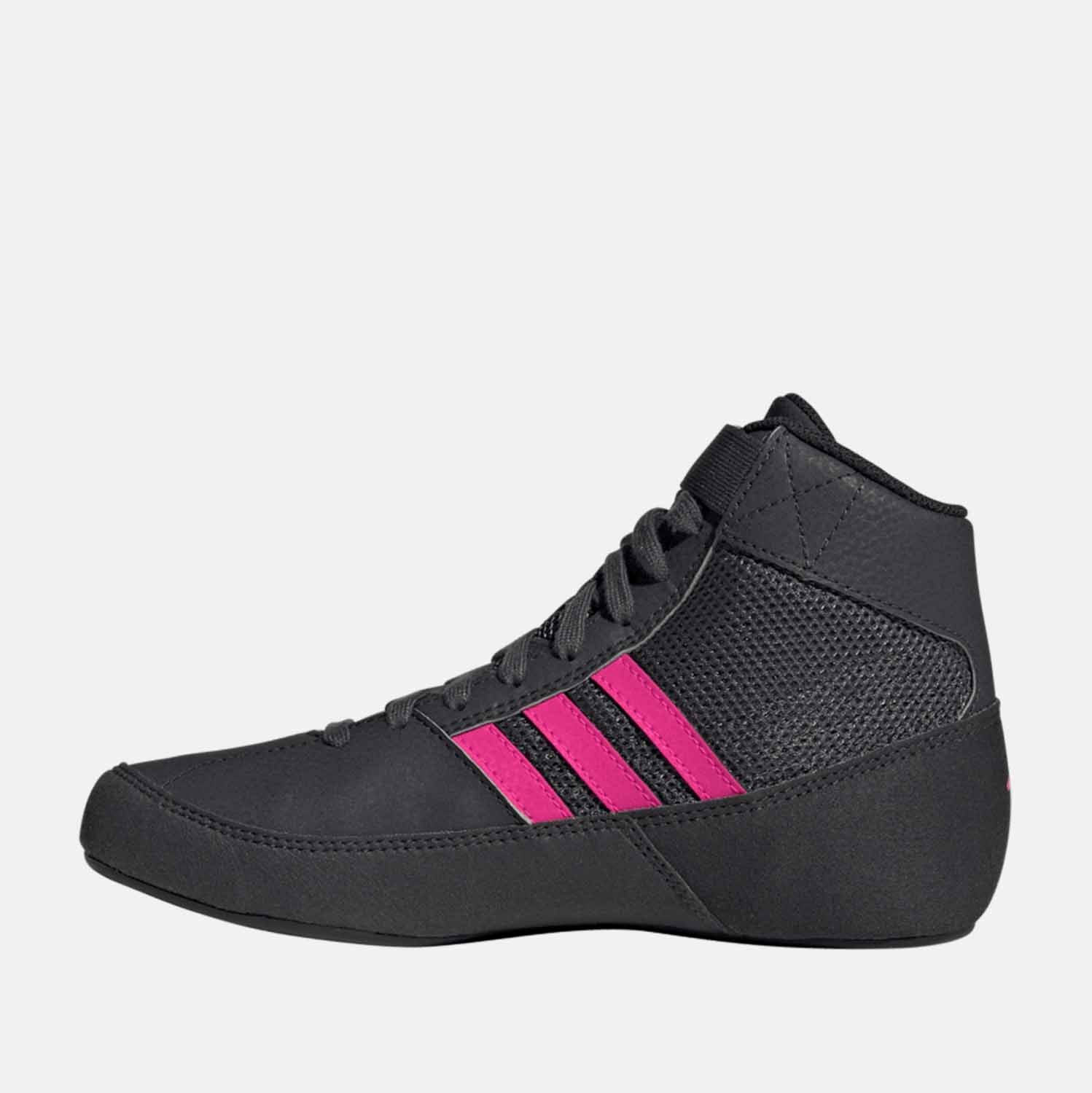Side medial view of Adidas Youth HVC 2 Wrestling Shoes.