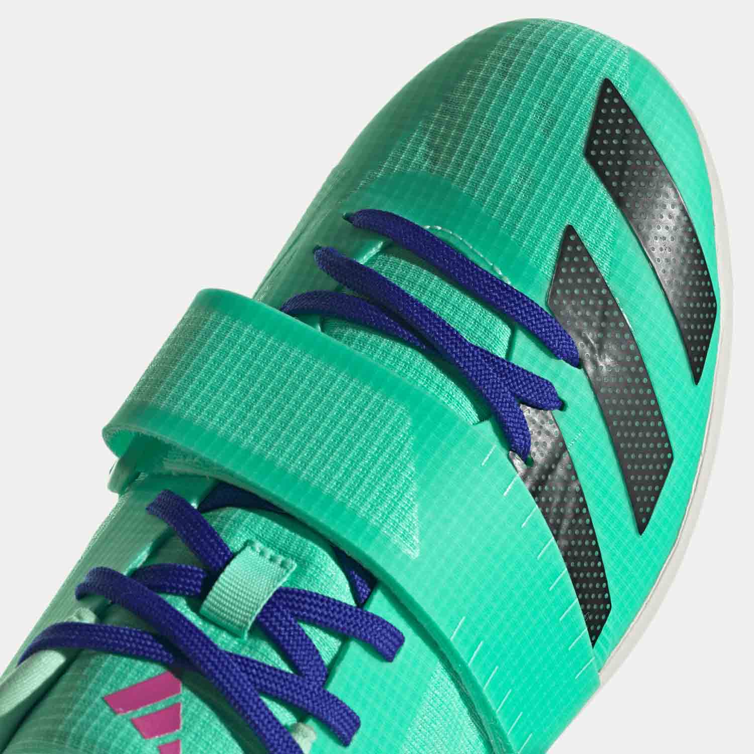 Up close, front view of Adidas Adizero Triple Jump and Pole Vault Shoes.