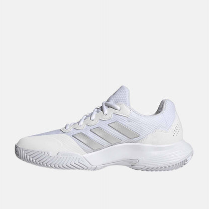 Women's Gamecourt 2.0 Tennis Shoes, Cloud White/Silver Metallic