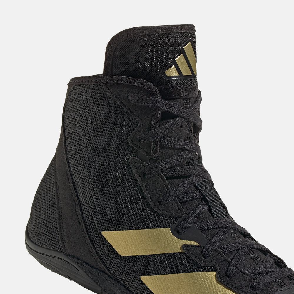 Up close, front view of the Adidas Adizero Mat Wizard 6 Wrestling Shoes.