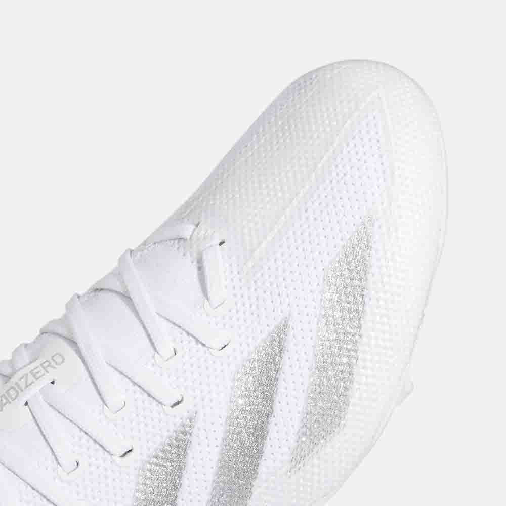 Up close, front view of the Adidas Men's Adizero Electric+ Football Cleats.