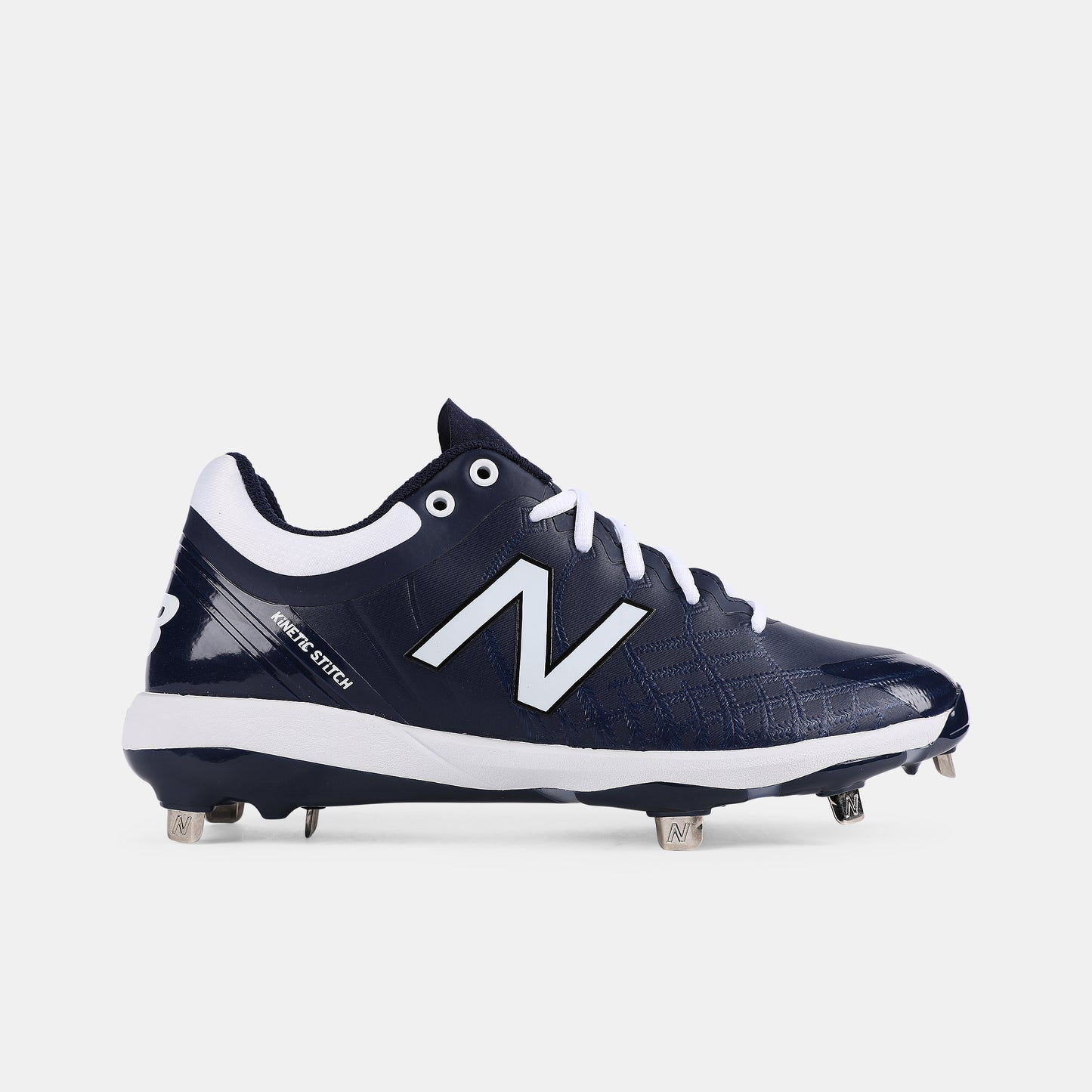 Side view of New Balance L4040v5 Lo Cut Metal Baseball Cleats.