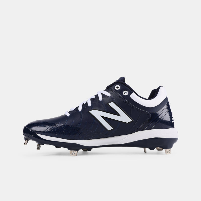 Side medial view of New Balance L4040v5 Lo Cut Metal Baseball Cleats.