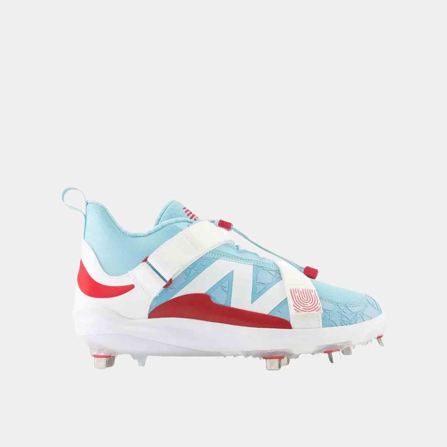 Side view of Men's New Balance FuelCell Lindor 2 Summer Storm Baseball Cleats.

