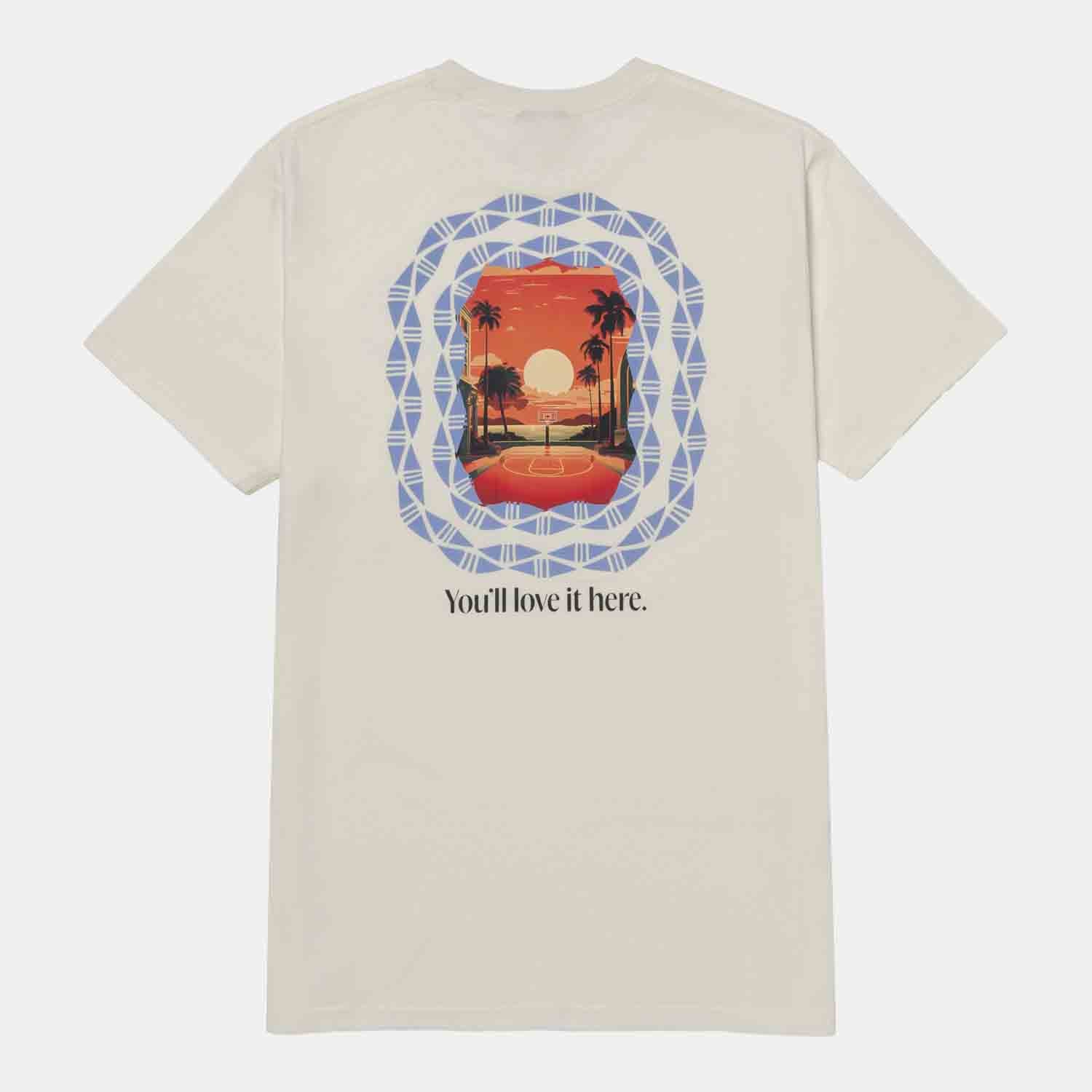 Rear view of the Overtime Love It Here Tee.