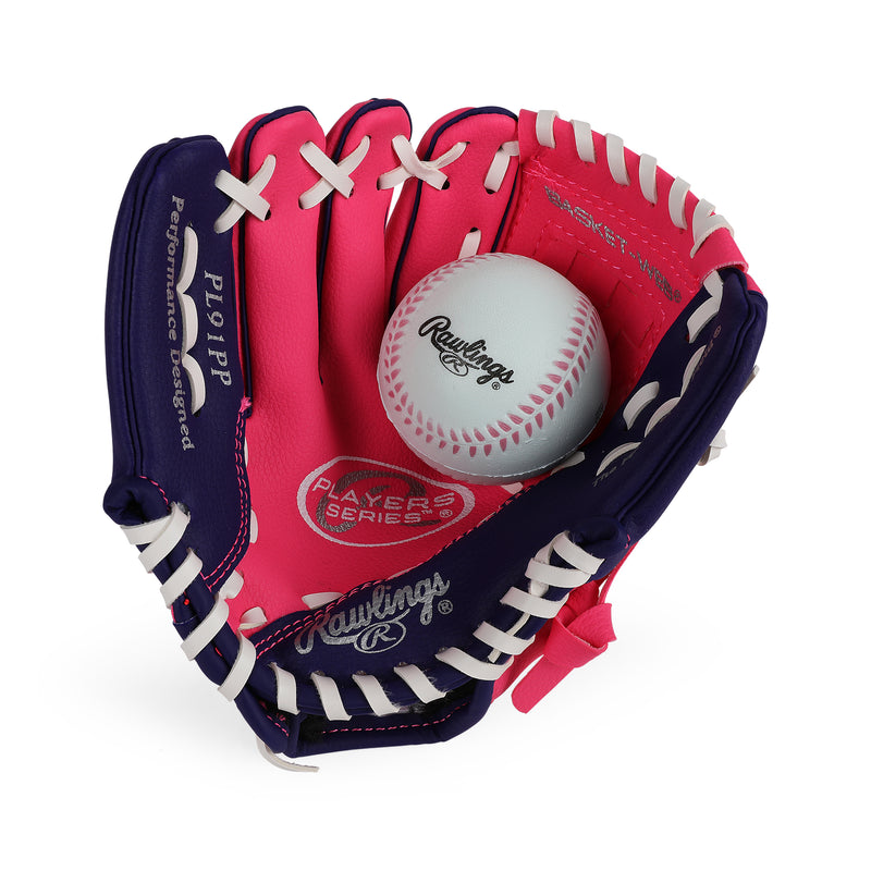Front palm with ball view of Player Series Youth T-Ball Glove W/Ball.