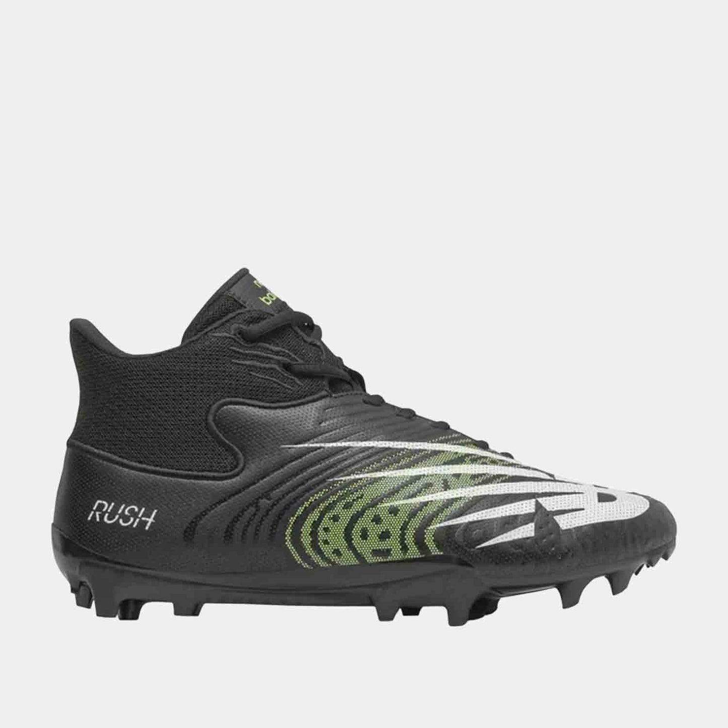 Side view of the Men's New Balance Rush V3 Mid Lacrosse Cleats.