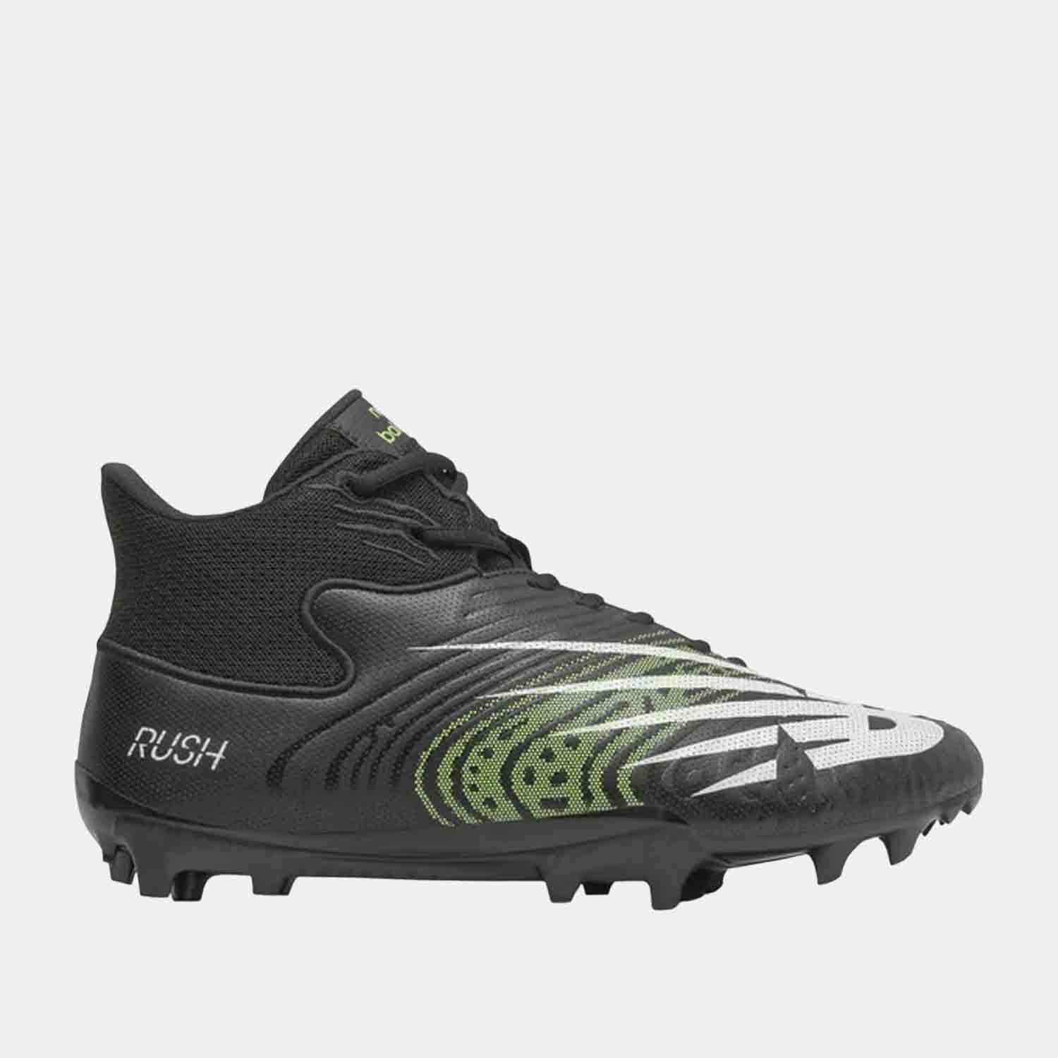 Side view of the Men's New Balance Rush V3 Mid Lacrosse Cleats.