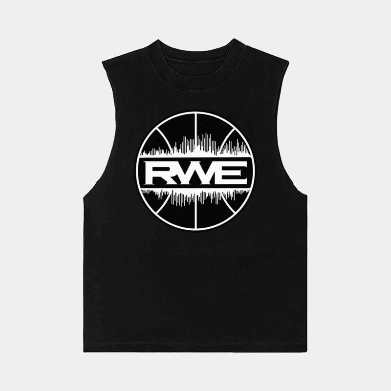 Front view of OVERTIME RWE SLEEVLESS TEE.