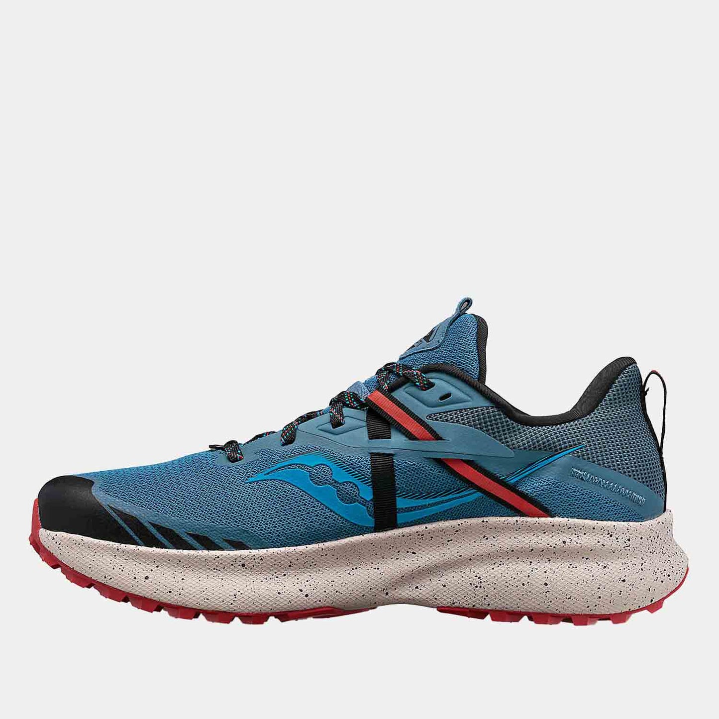 Side medial view of Men's Saucony Ride 15 Trail Running Shoes.
