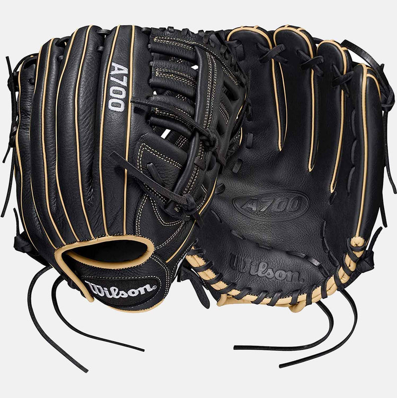Front palm and rear view of Wilson A700 Outfield Fielders 12.5" Glove.