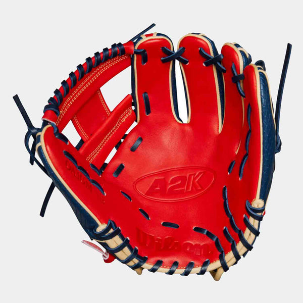 Rear palm view of the 11.5" Wilson A2K Ozzie Albies Game Model Infield Baseball Glove.