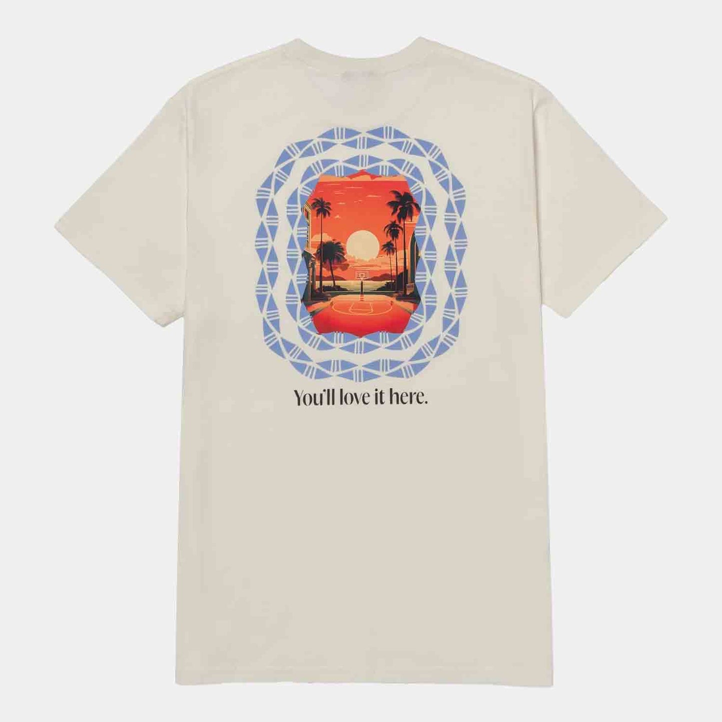 Rear view of the Overtime Kids' Love it Here Tee.