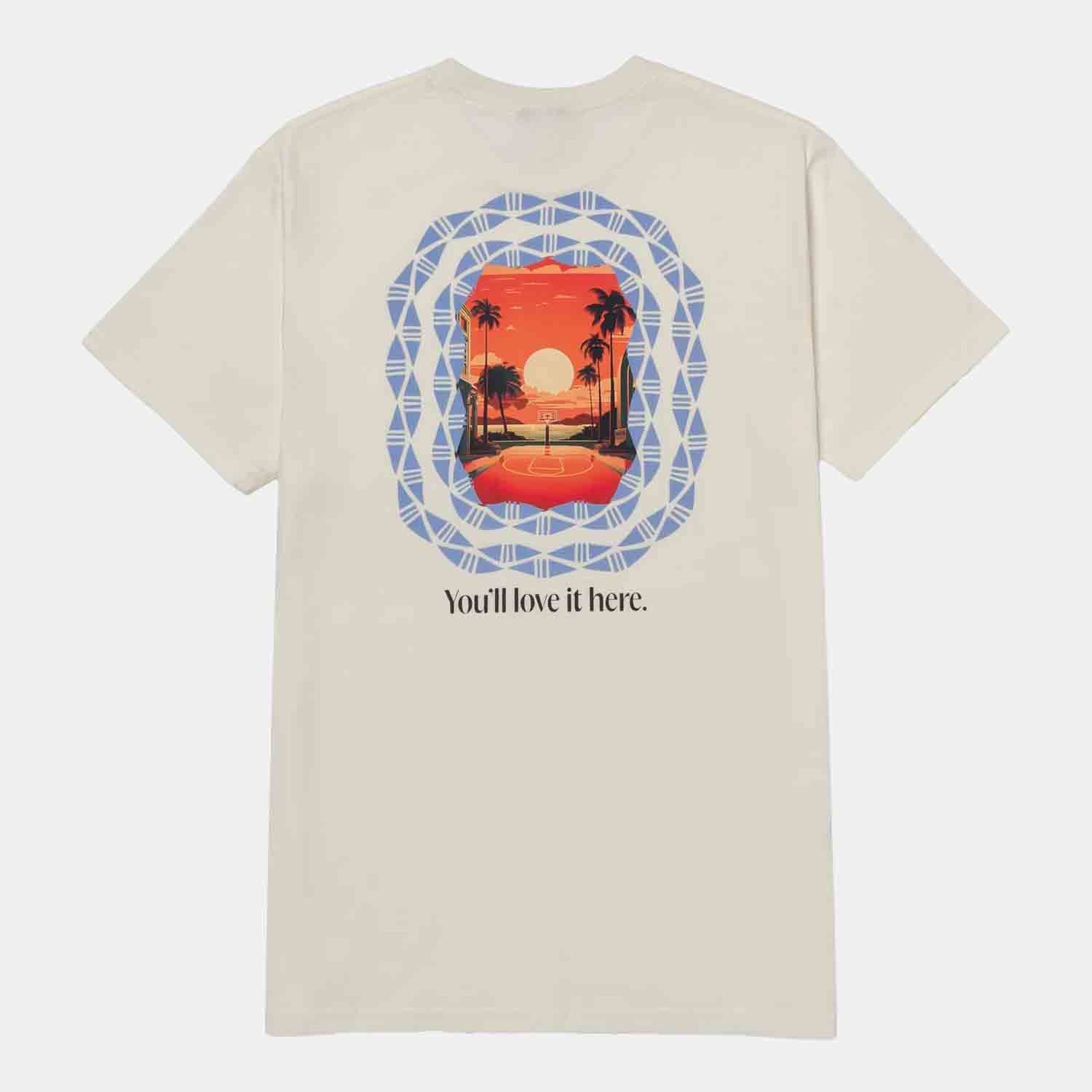 Rear view of the Overtime Kids' Love it Here Tee.