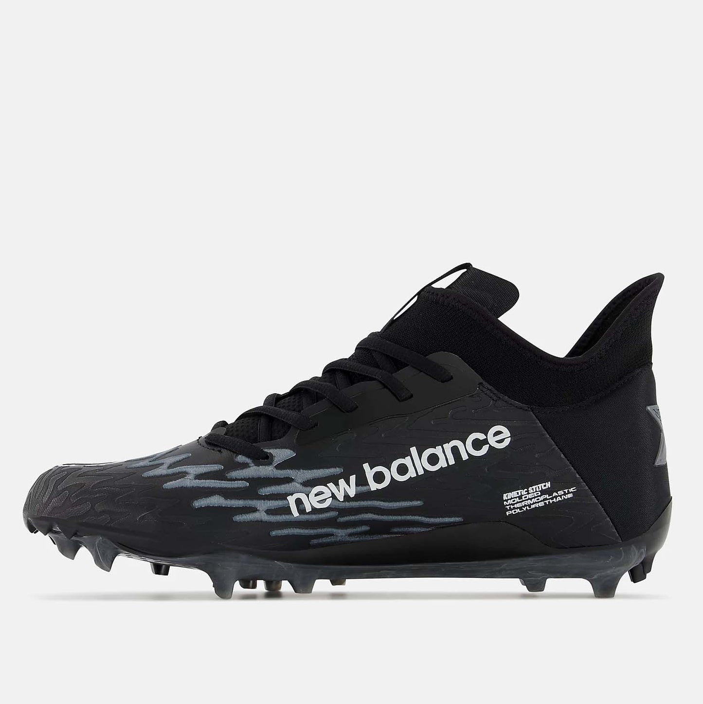 Side medial view of Men's New Balance BurnX3 Lacrosse TPU Cleats.