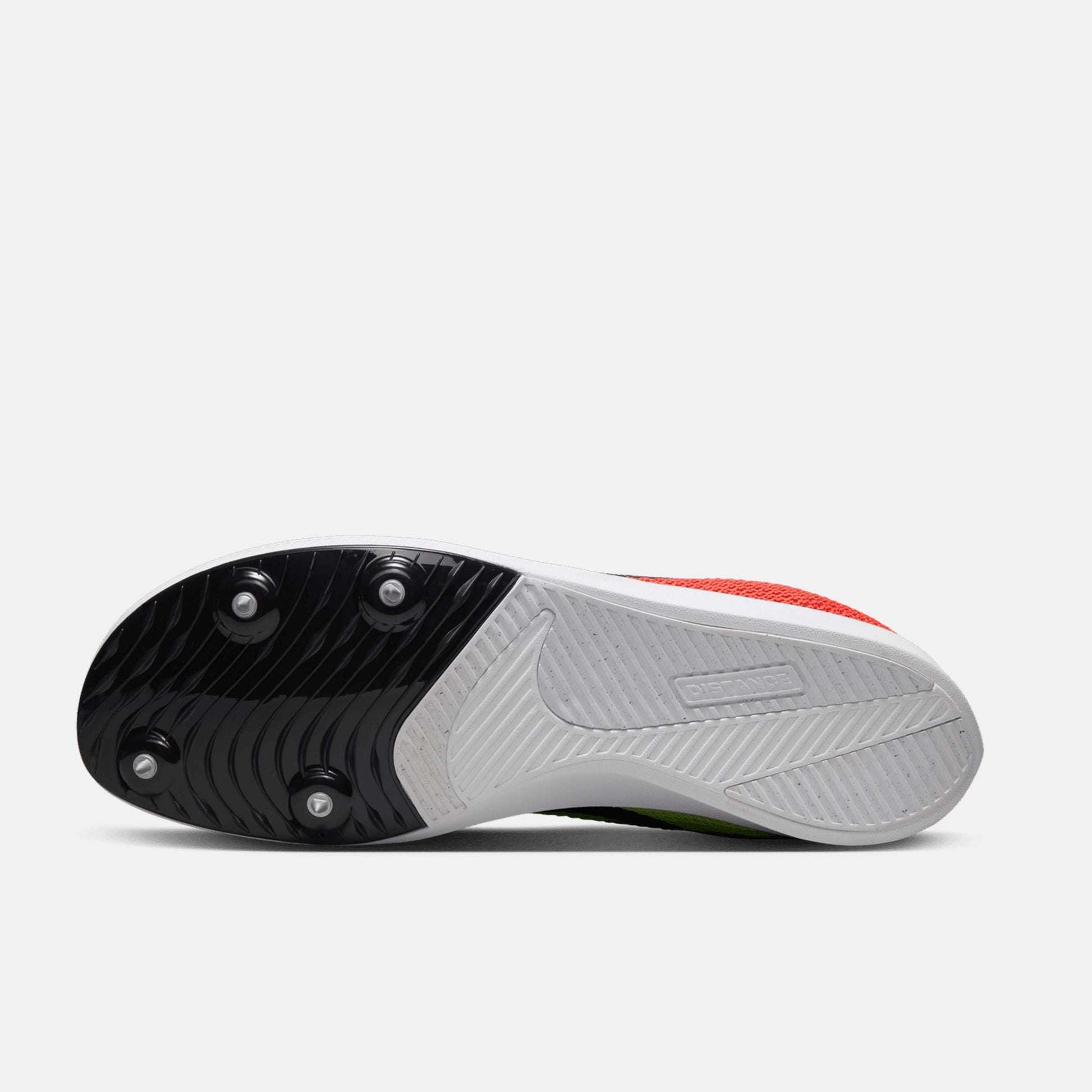 Bottom view of Nike Zoom Rival Distance Spikes.