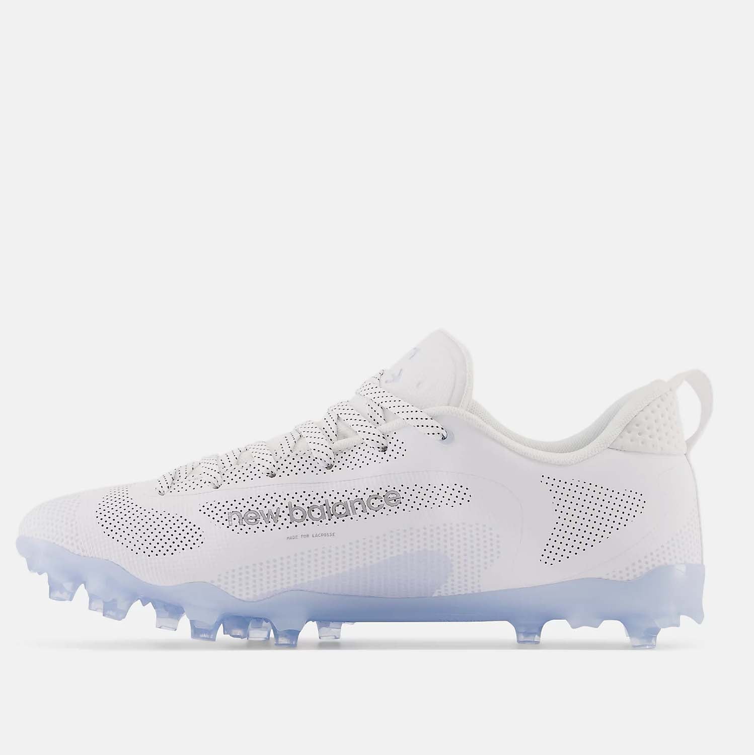 Side medial view of Men's New Balance FreezeLX v4 Low TPU Lacrosse Cleats.