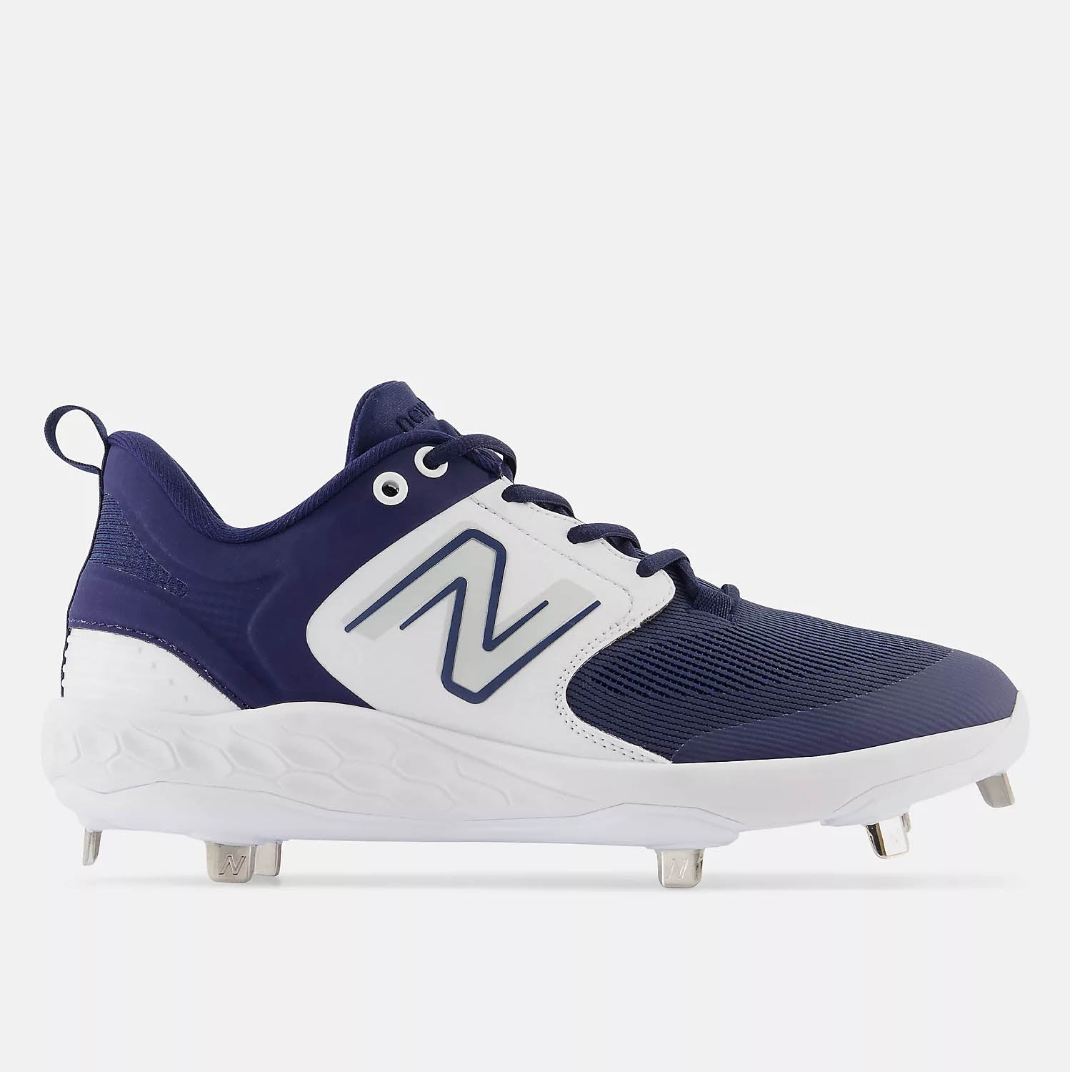 Side view of New Balance Men's Fresh Foam X 3000 V6 Metal Baseball Cleats.
