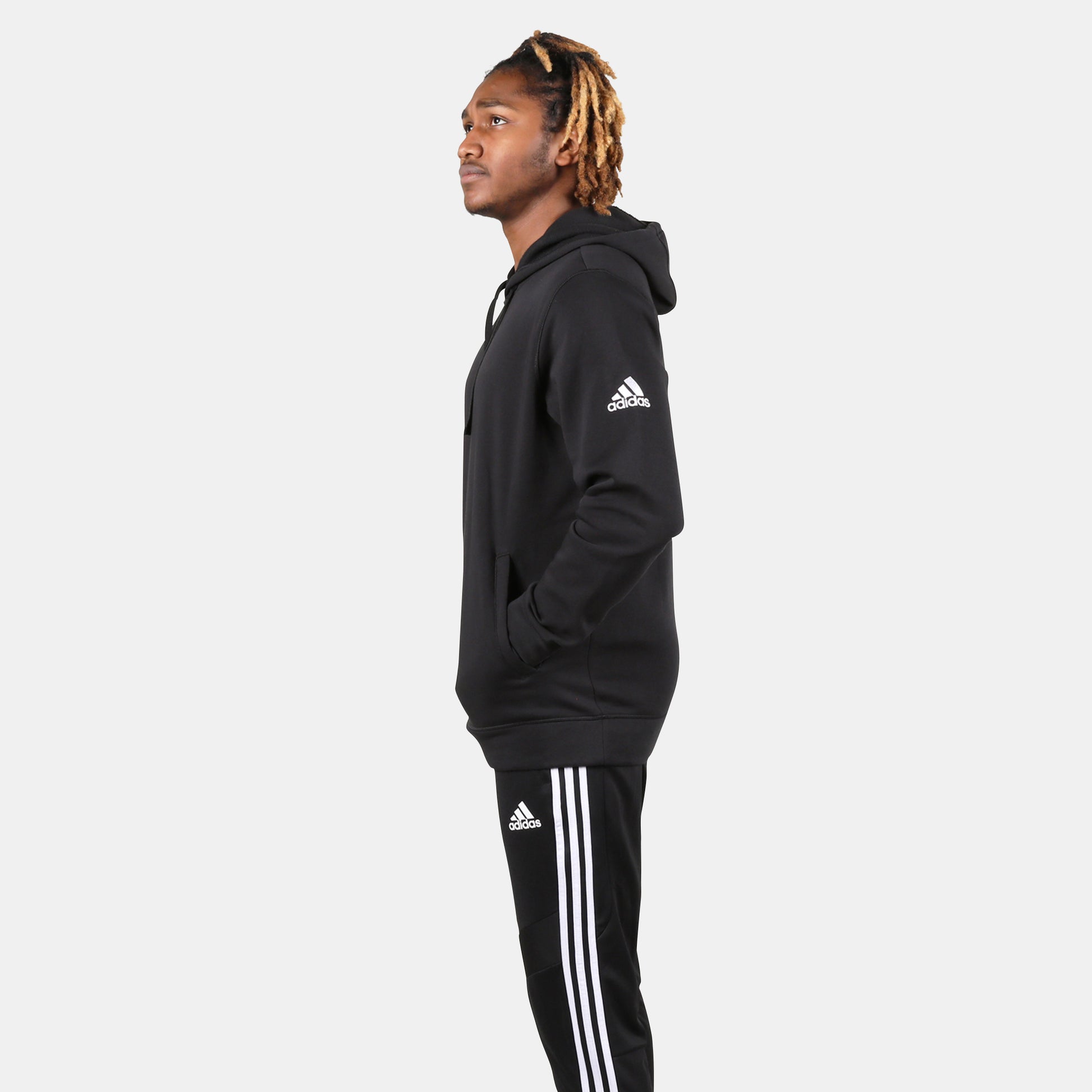 Side view of the Adidas Men's Fleece Hoodie.