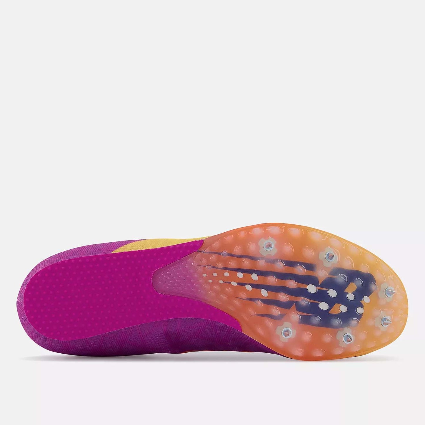 Bottom view of New Balance MD500v8 Distance Spikes.