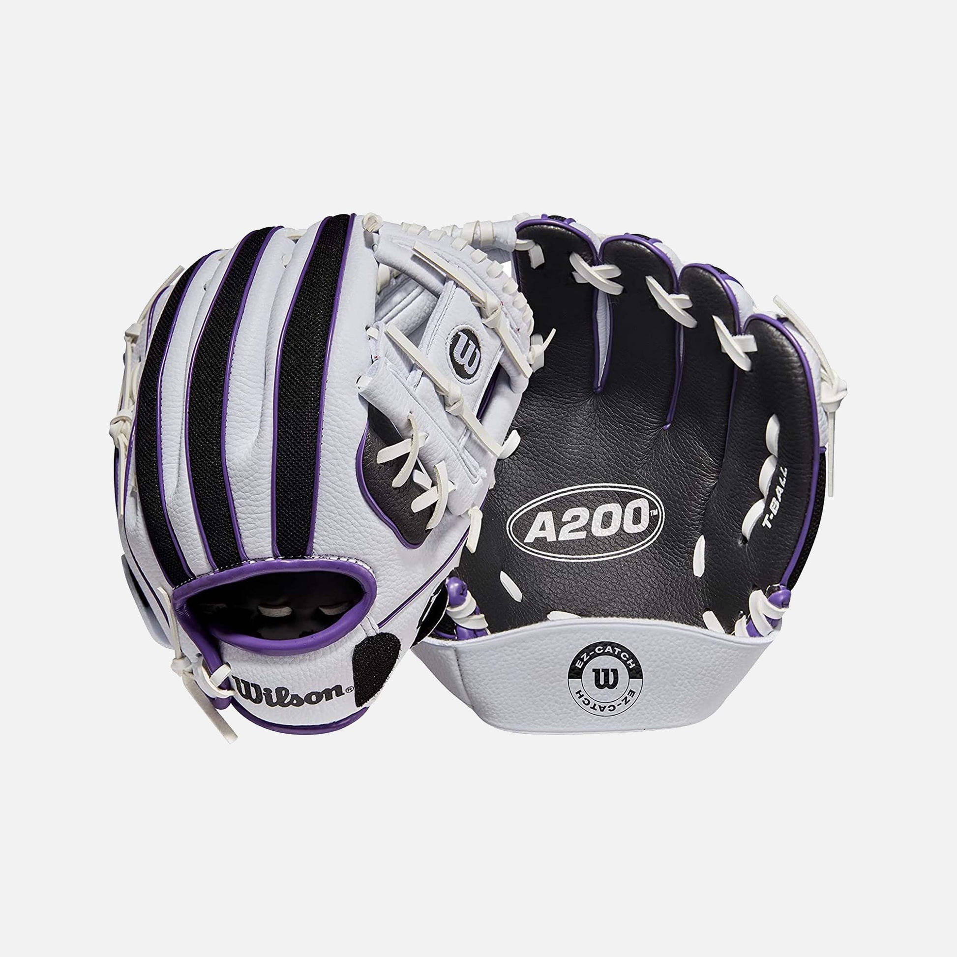 Front palm and rear view of Wilson A200 H-Web 10" Tee Ball Glove.