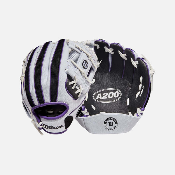 A200 H-Web 10" Tee Ball Glove, White/Black/Purple